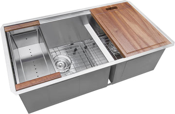 33-in Double Bowl 60/40 Undermount Workstation Kitchen Sink- RVH8356