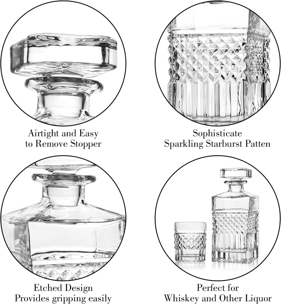Whiskey Decanter, 29oz Liquor Decanter with Glass Stopper in Gift Box, Premium Bourbon Decanter, Crystal Scotch - Set of 5