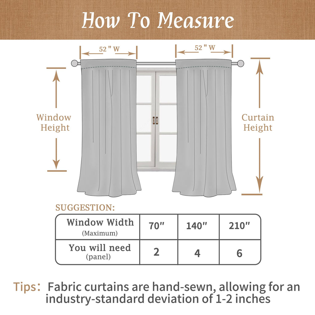 100% Blackout Oatmeal Linen Curtains 63 Inches 2 Panels