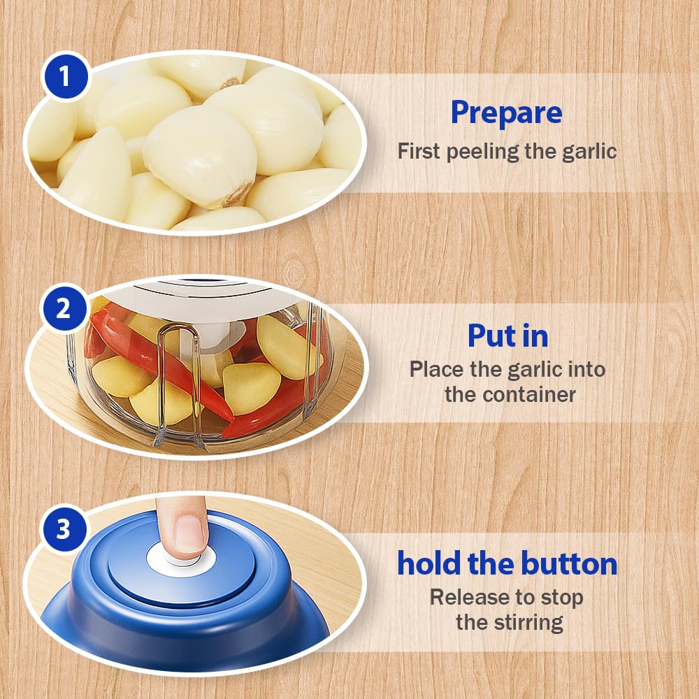 Electric Garlic Chopper with USB Rechargeable Design, Portable Food Processor for Garlic, Onion, Chili, Nuts