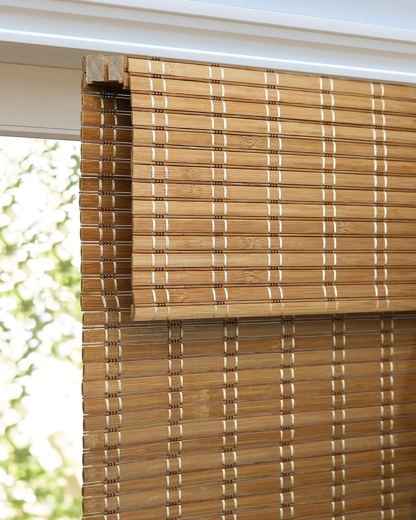Cordless Bamboo Roman Shades for Windows, 46'' W x 60'' H | Natural Light Filtering Bamboo Window Blinds, Bamboo
