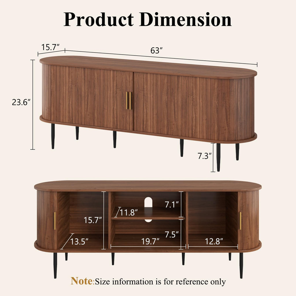 63" Modern TV Stand with Sliding Doors for TVs up to 70", Brown