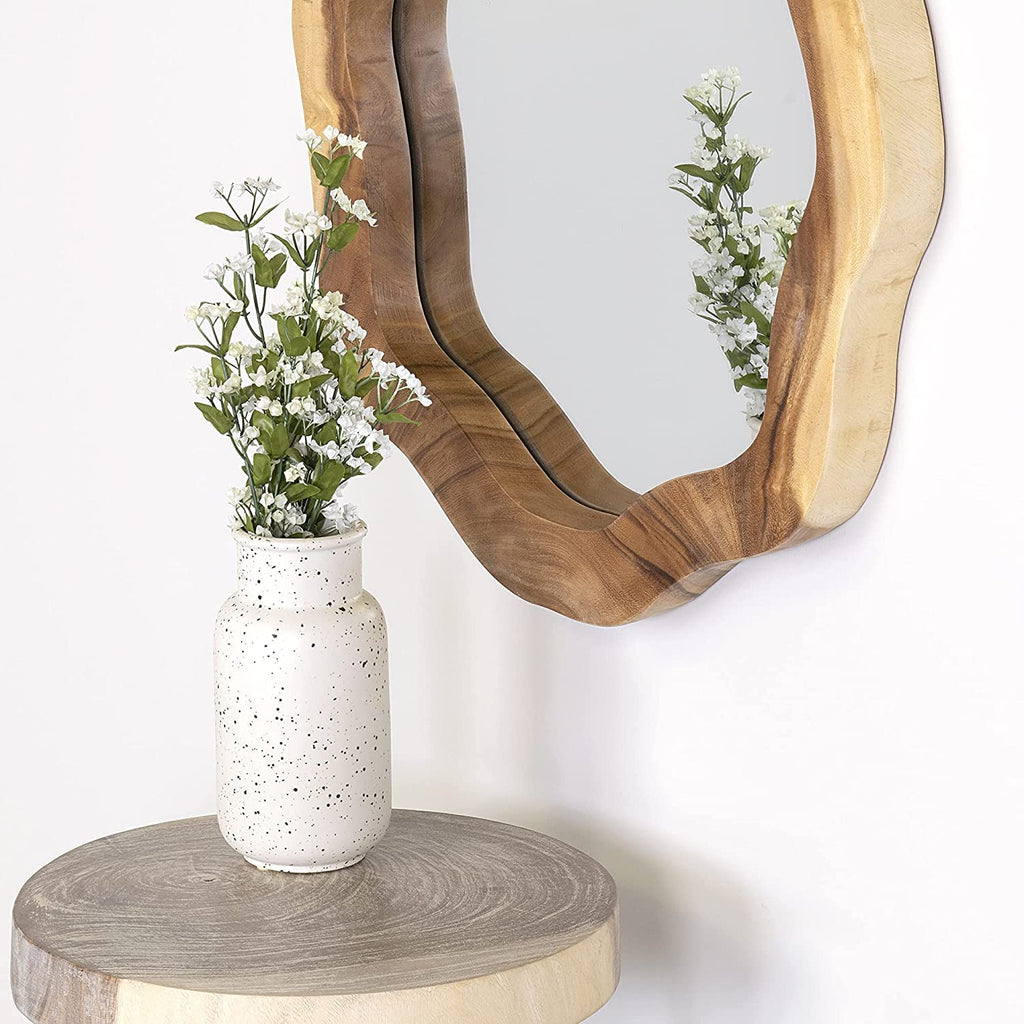 Irregular Wood Wall Mirror, Live Edge Rustic Accent Mirror