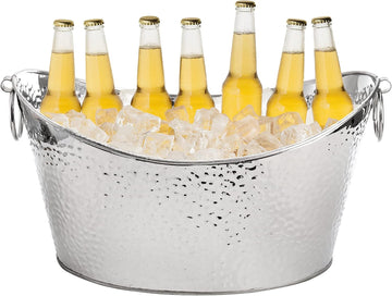 3 Gallon/12L Stainless Steel Beverage Tub, Large Galvanized Ice Bucket with Handles, Hammered Metal Drink Bucket