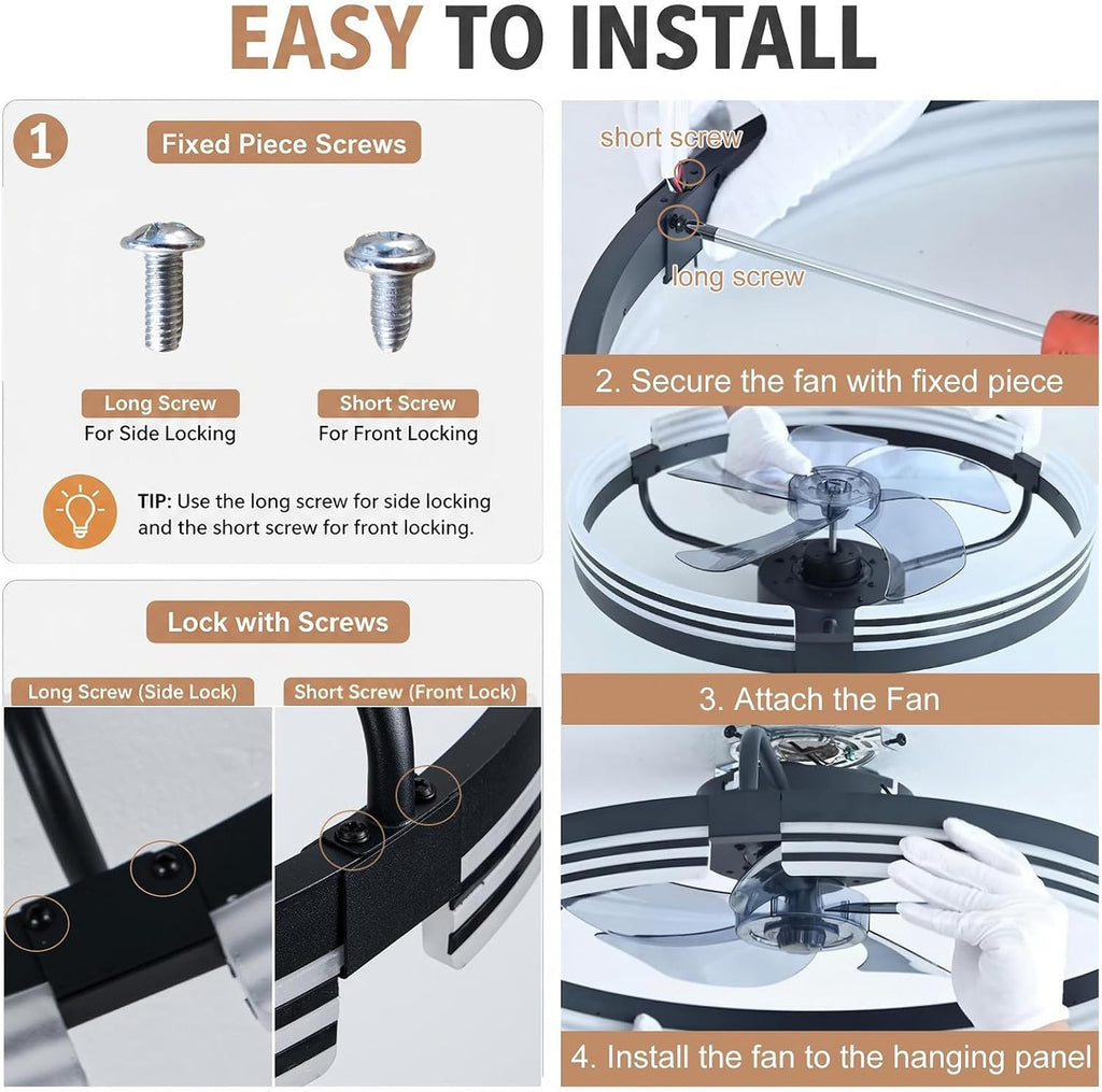 Low Profile Ceiling Fans with Lights and Remote, 20 Inch Reversible Flush Mount Ceiling Fan, DC Motor, 6 Speeds