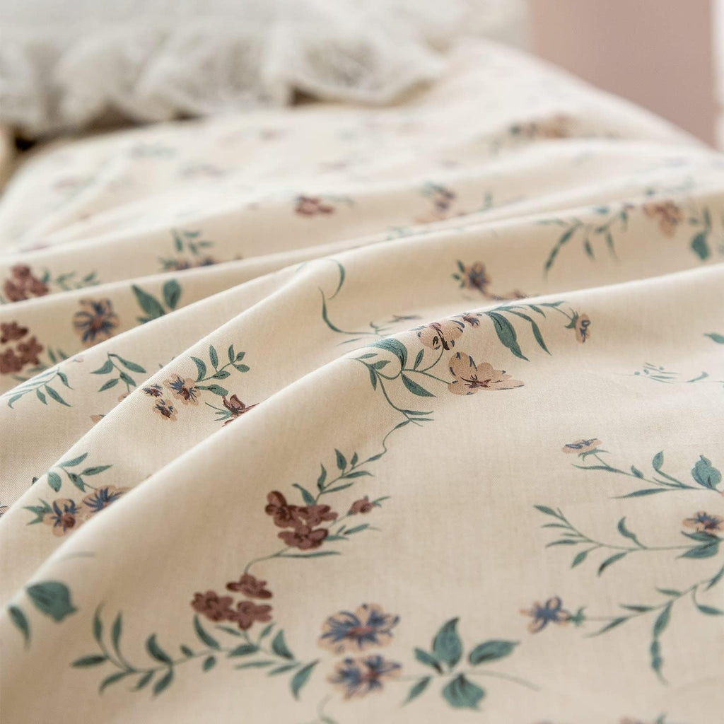Duvet Cover Floral, Brushed Microfiber 3 Pieces Bedding Set, Garden Style Vintage Floral Duvet Cover