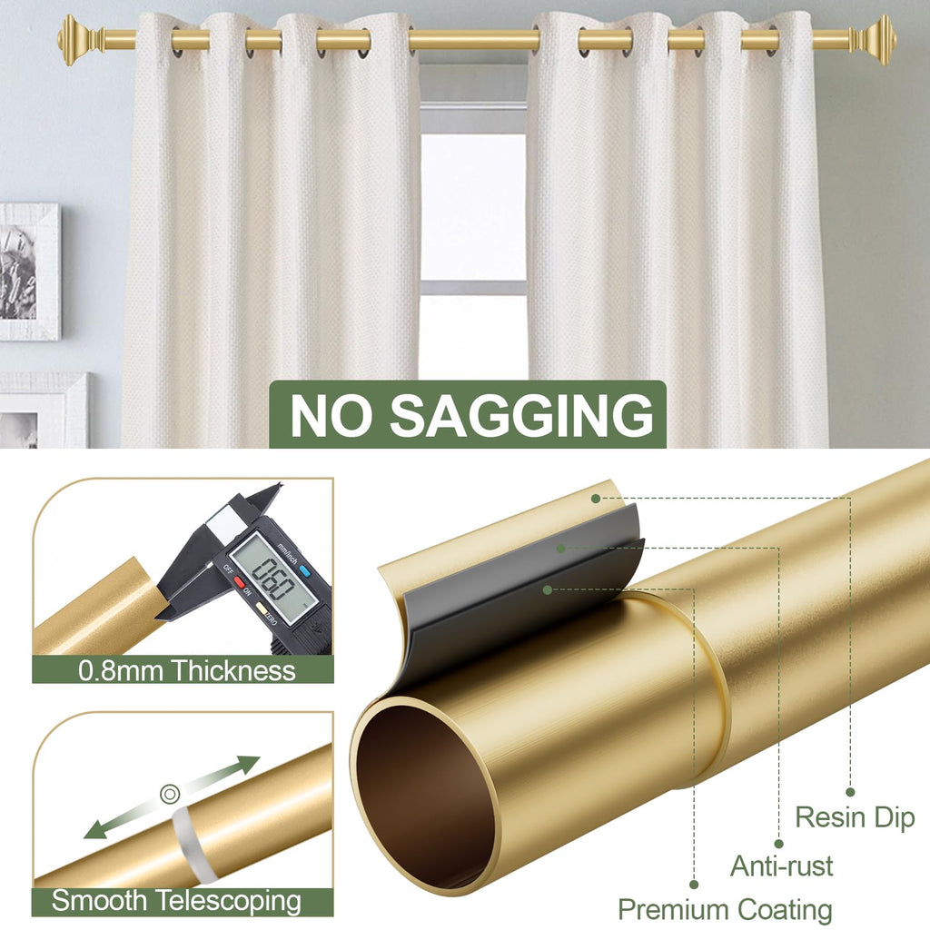 Gold Curtain Rods for Windows 72 to 144 Inch Heavy Duty Adjustable Length 1 Inch Diameter Window Curtain Rods for