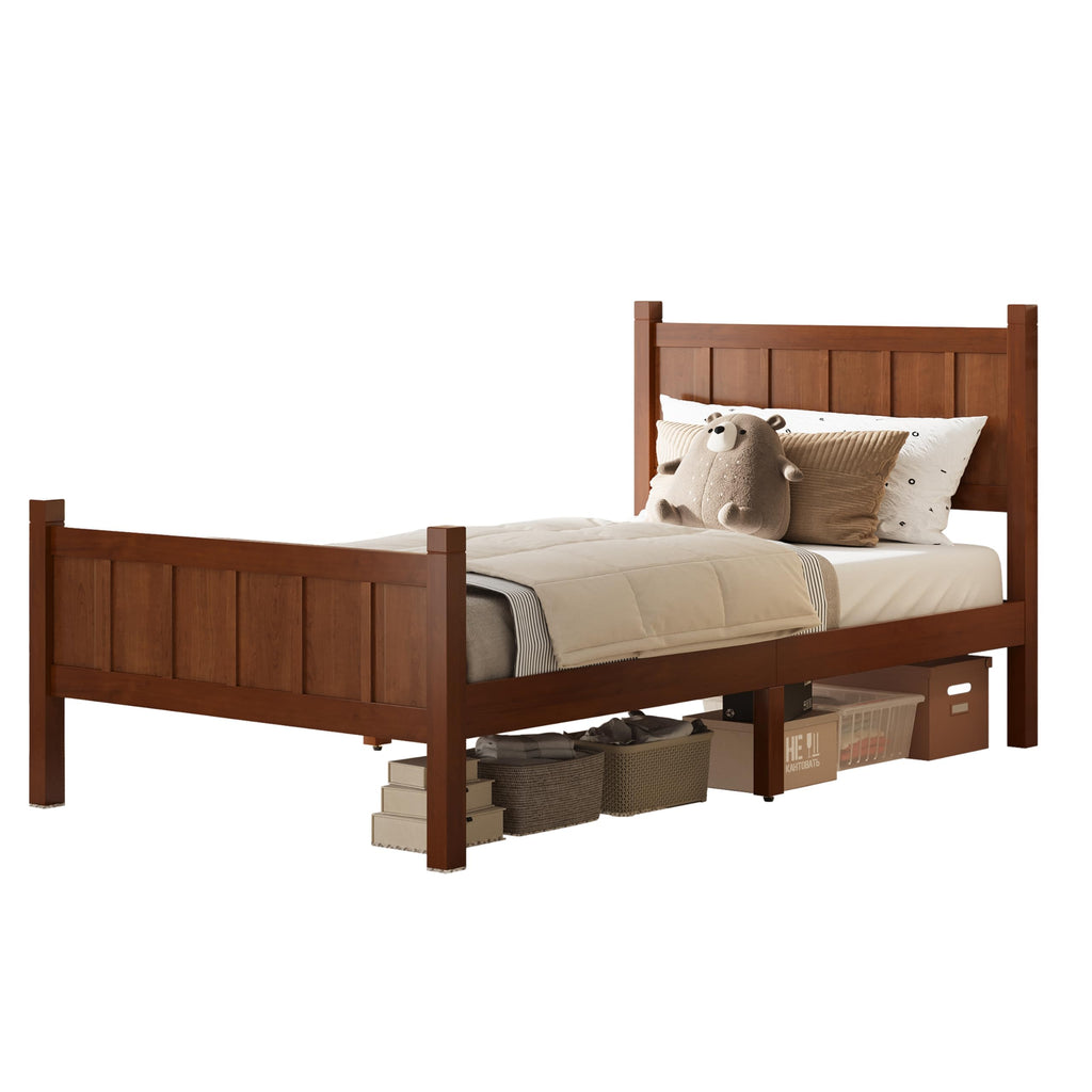Wood Bed Frame with Headboard and Footboard, Shaker Farmhouse Platform Bed Frame with 11.5" Under-Bed Storage