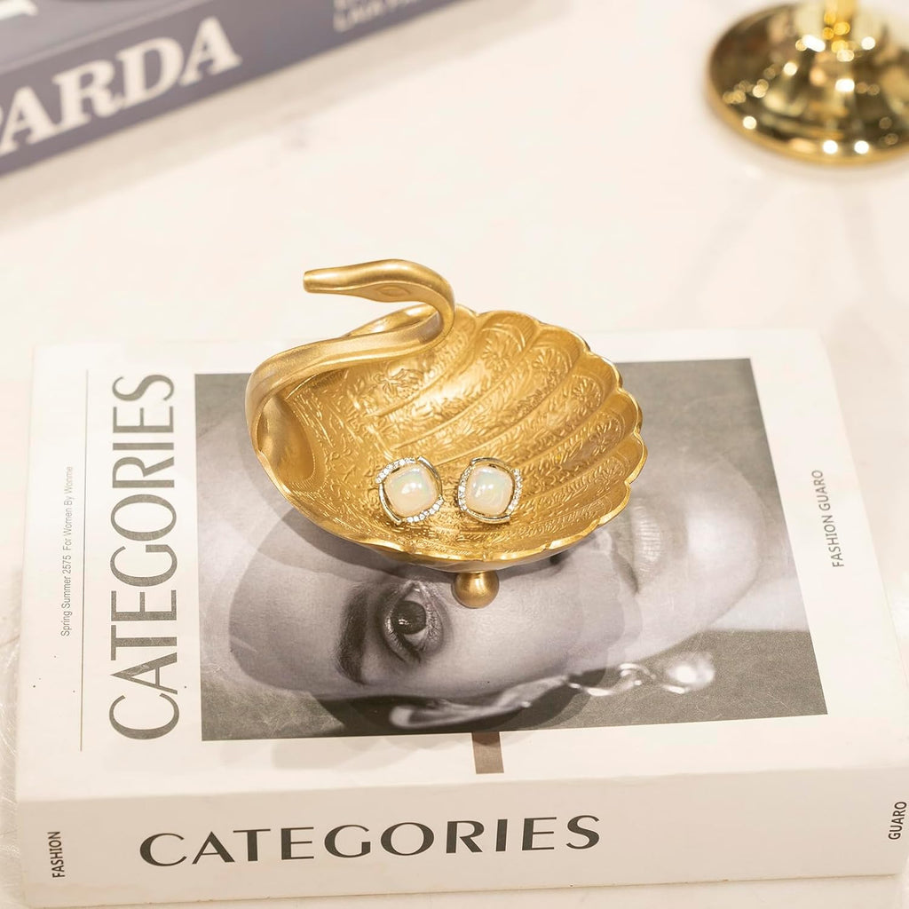 Swan Brass Jewelry Dish Tray,Gold Decorative Ring and Trinket Holder-Decorative Trinket Dish for Rings Earrings