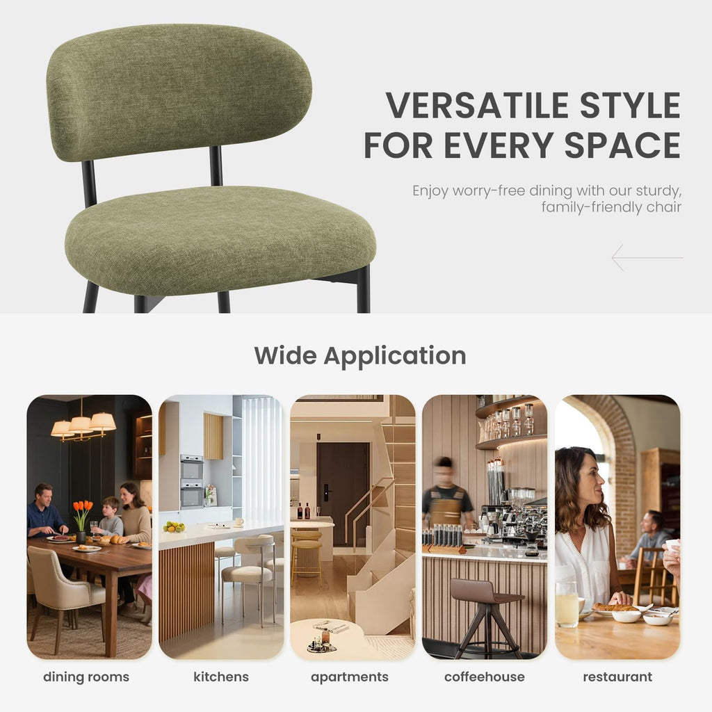 Upholstered Set of 4, Modern Fabric Kitchen Chairs with Curved Backrest and Cushioned Seat, Sturdy Metal Legs
