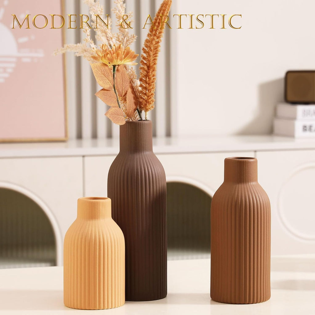 Ceramic Vase Set of 3 - Handcrafted Ceramic Vases Decor & Shelf - Modern Farmhouse Decor Decorative Objects for