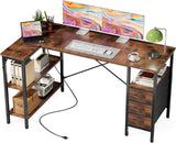 L Shaped Gaming Desk with Power Outlets, 55 Inch Computer Desk with 3 Drawers, Shelves