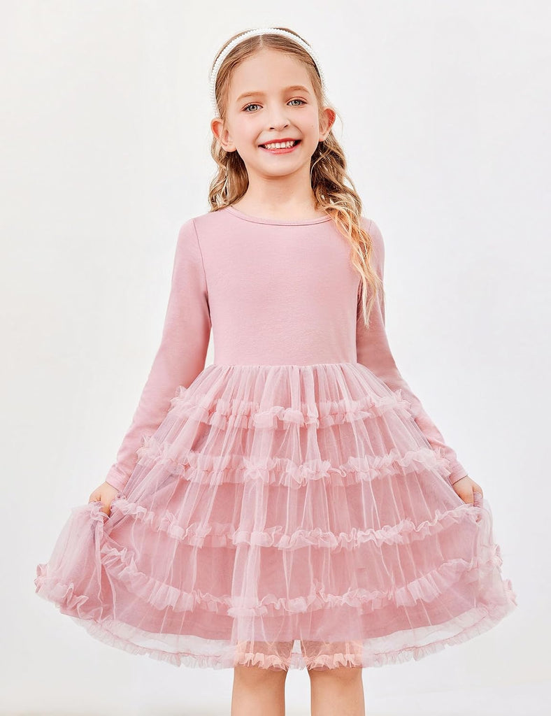 Toddler Girls Long Sleeve Ruffle Tiered Party Tulle Dresses