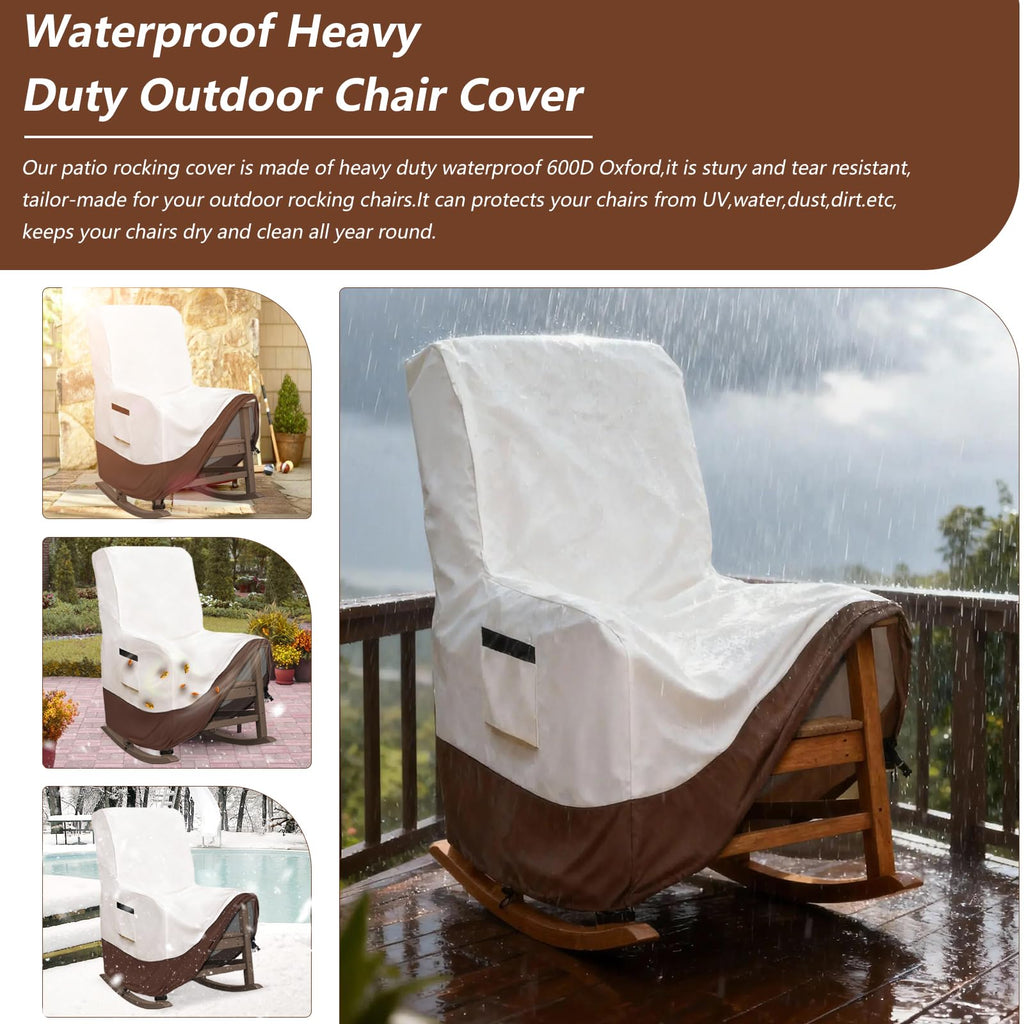 Outdoor Rocking Chair Covers, 600D Heavy Duty Waterproof Patio Recliner Chair Cover, Outdoor Furniture Covers