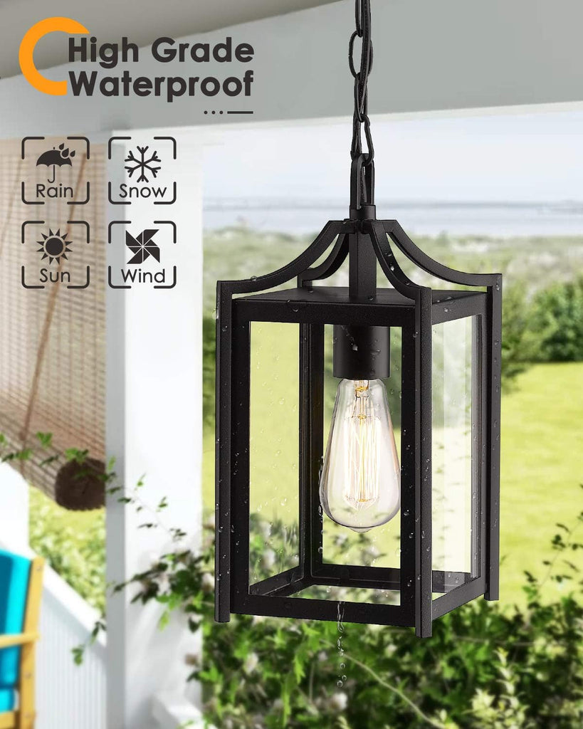 Outdoor Pendant Light, 14" Modern Hanging Chandelier with Adjustable Chain