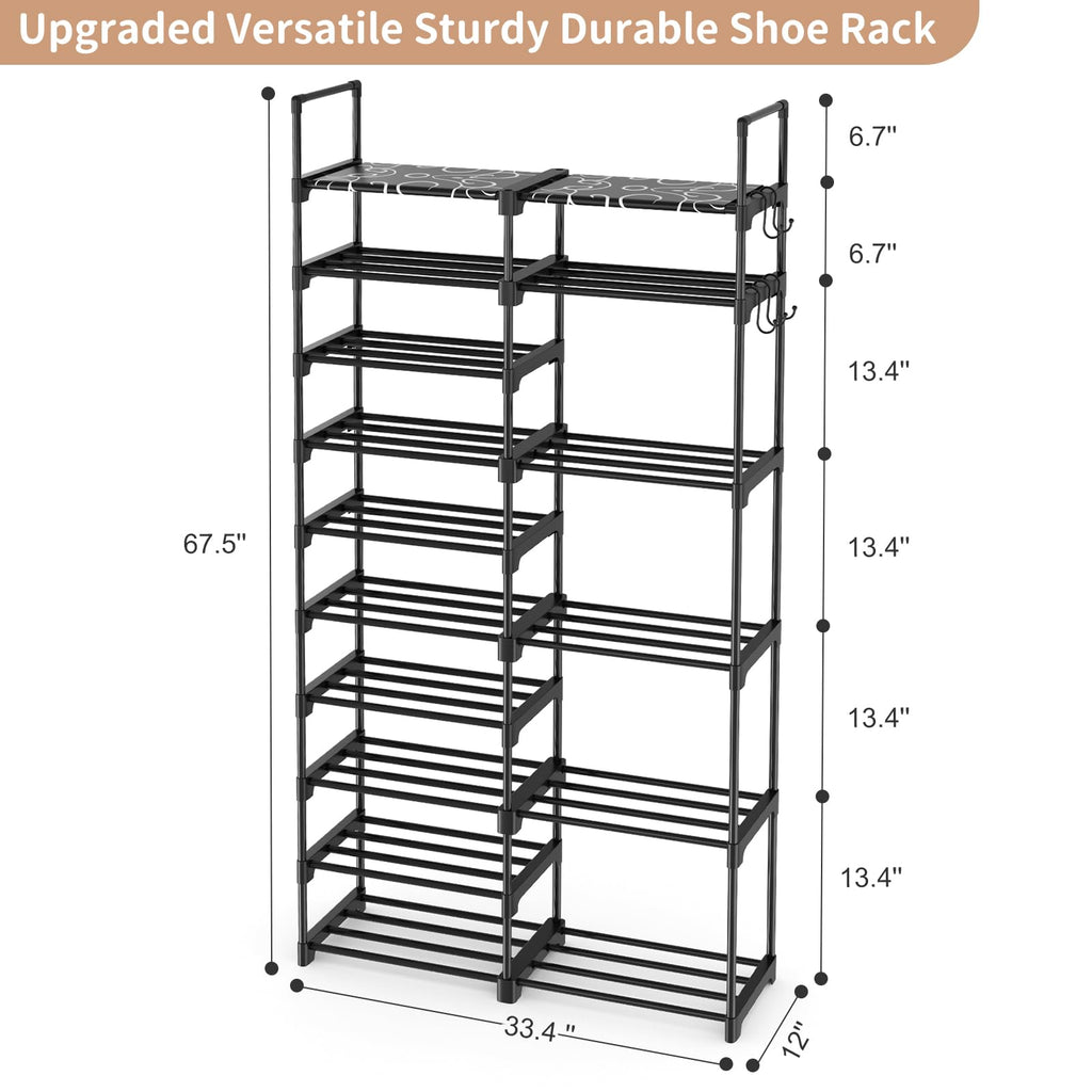 Shoe Rack Organizer, 10-Tier Metal Shoe Rack for Closet Entryway Garage, 32-36 Pairs Tall Shoe Boot Storage Shelf