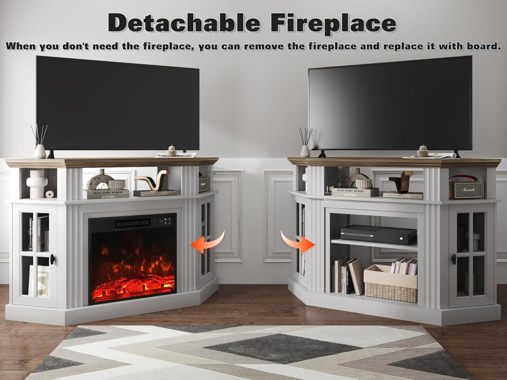 Corner Fireplace TV Stand for Television up to 55" with Storage Cabinets, Entertainment Center