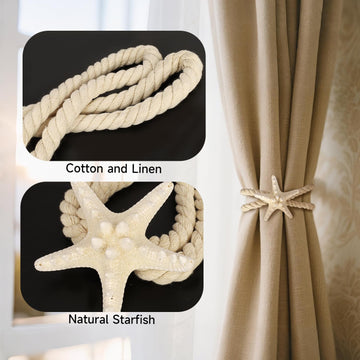 Natural Starfish Curtain Tiebacks, Handmade Woven Rope Curtain Curtain Ties Blinds Accessories for Outdoor - 2 Pcs