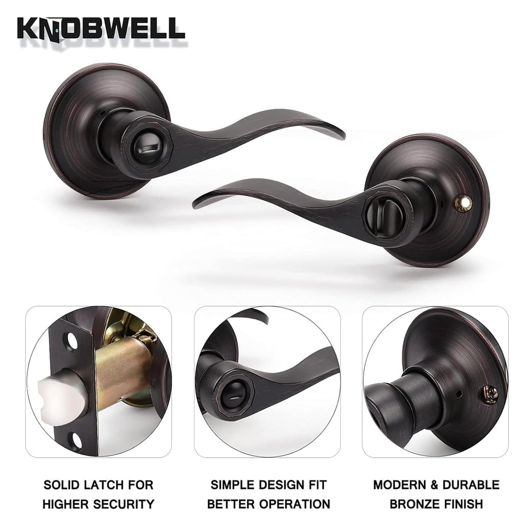 5 Pack Privacy Door Lever Lever Door Handle Thumb Turn Lock Inside with a Oil Rubbed Bronze Finish, Reversible for