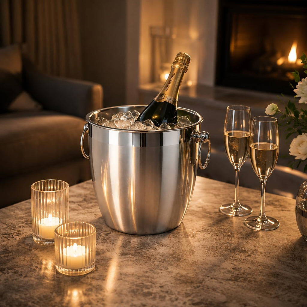 Stainless Steel Champagne Bucket 4 Liter (4.25 Qt), Large Champagne Bucket with Handles for Parties & Celebrations