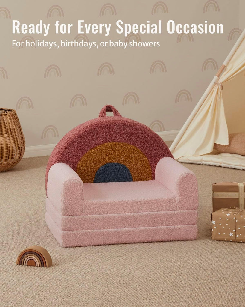 Foldable Kids Couch, in-1 Kids Sofa Chair, Blush Rainbow