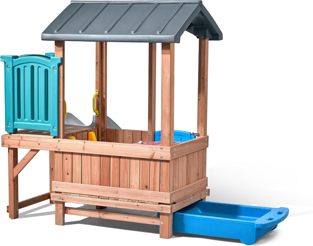 Woodland Adventure Playhouse & Slide, Kids Outdoor Playset, Backyard Playground Set, Swings, Storage Drawer, Made of
