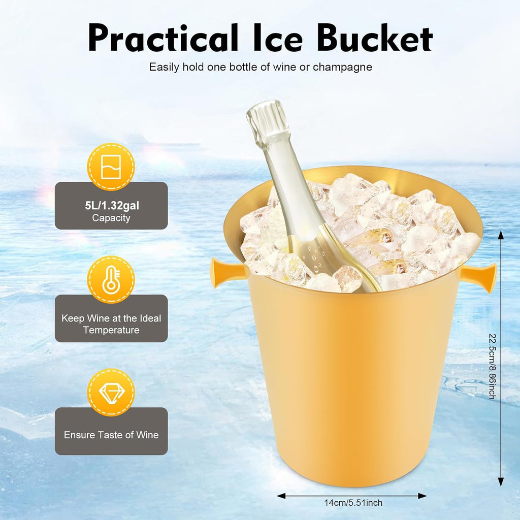 Gold Champagne Ice Bucket with Stand, 1.32 gal 35.8in Tall Stainless Steel Wine Chiller on Stand, 12 Lb Beverage Tub