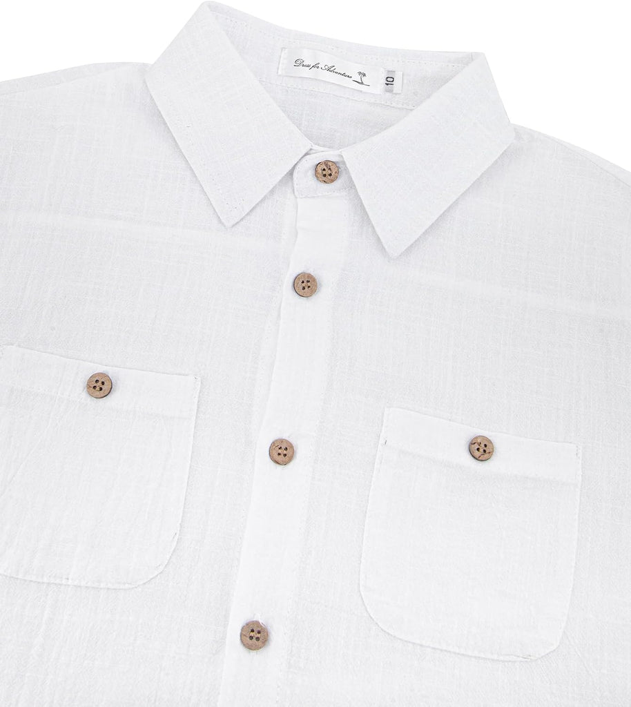 Boys Button Down Shirt Short Sleeve Linen Feel Casual Dress Shirt