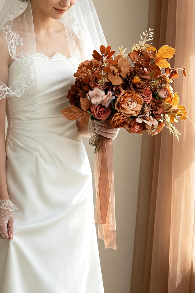 Wedding Bouquet for Bride, Round Silk Bridal Flower Bouquet