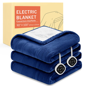 Heated Blanket, 10 Heat Settings, 1-10 Hour Timer, Navy