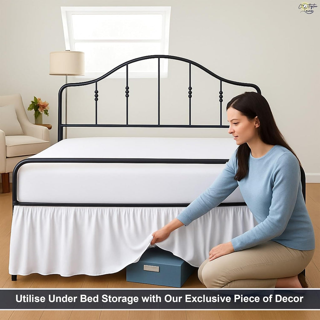Ruffled Bed Skirt Queen Size with Split Corner, Brushed Microfiber Hotel Quality White Dust Ruffle, 15 Inch Drop