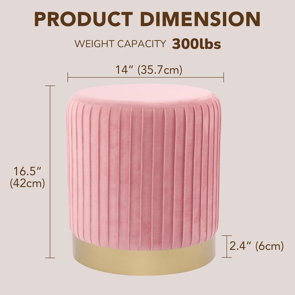 Round Velvet Ottoman, 16.5" H Footrest Stool (Pink, 1PC)