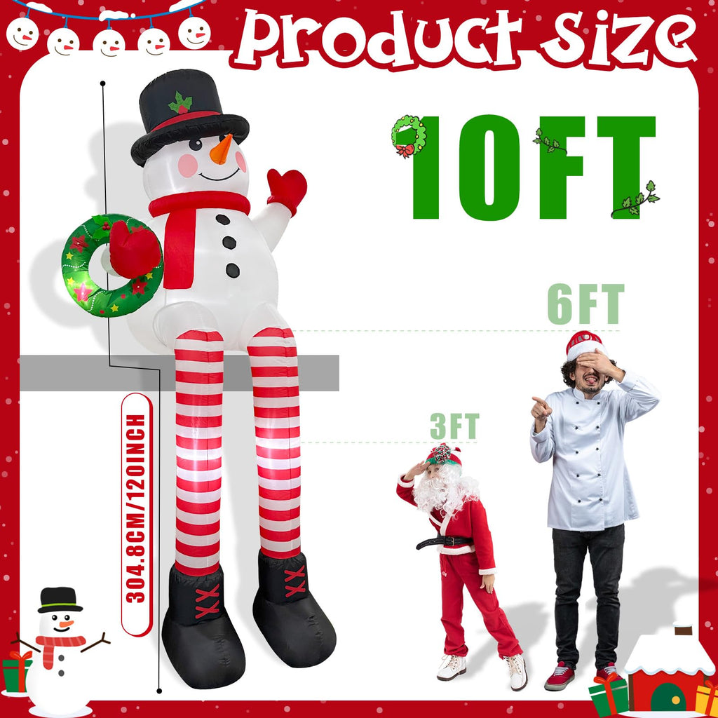 10FT Inflatable Snowman, Outdoor Christmas Decor with LED Lights for Yard