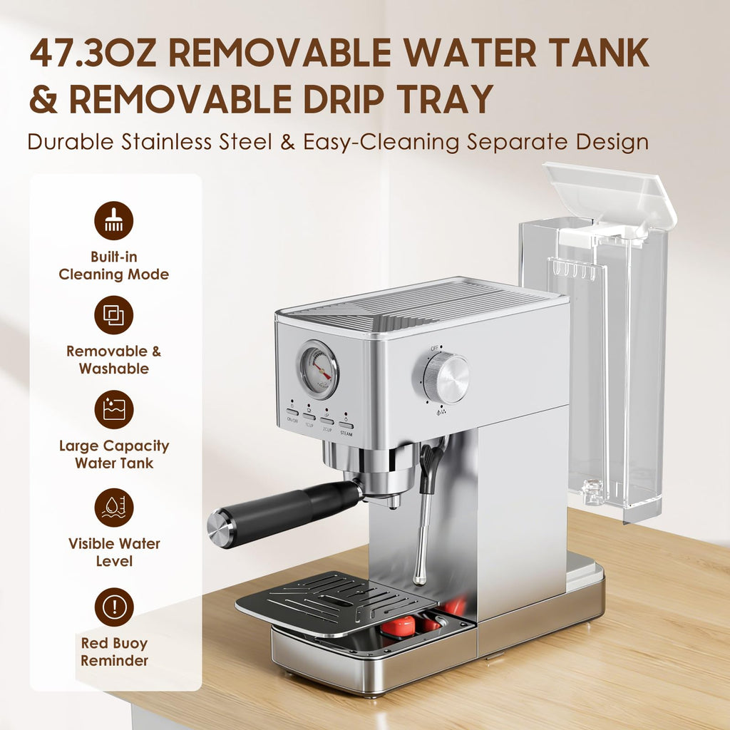 Espresso Machine 20 Bar with Milk Frorther, Stainless Steel,Silver