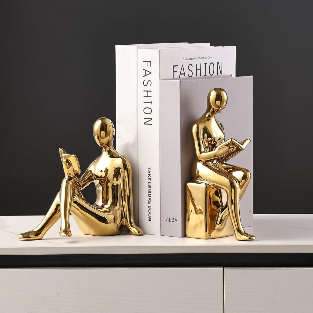 Ceramic Decorative Bookends, Book Ends for Shelves, Home Office Decor | Aesthetic Statues Book Holders Stoppers for