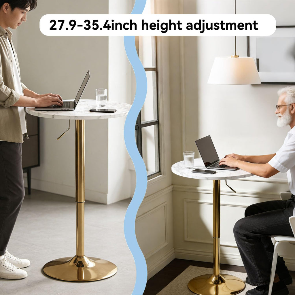 Round Bar Table Gold Metal Base Height Adjustable 27.9"-35.4"