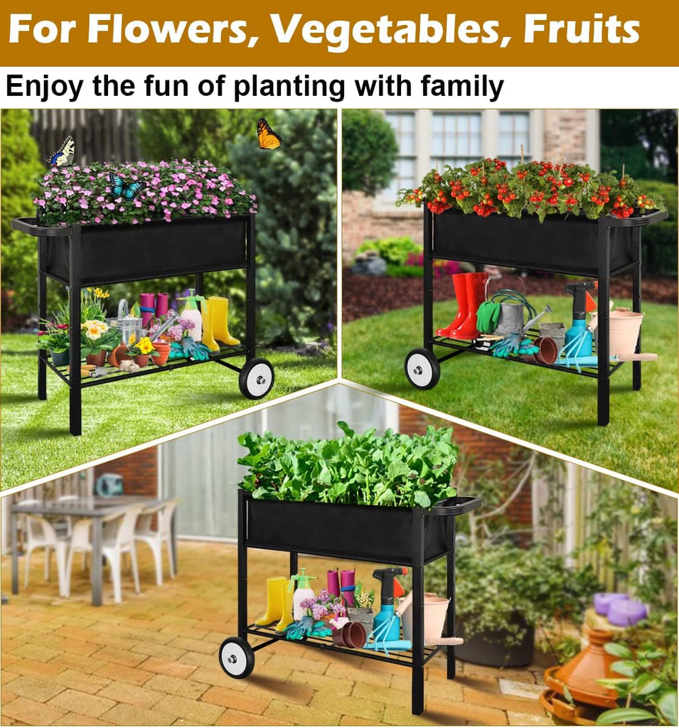 Raised Garden Bed with Legs, Planter Box Outdoor with Wheels | 31'' Tall Elevated Garden Bed for Gardening Patio