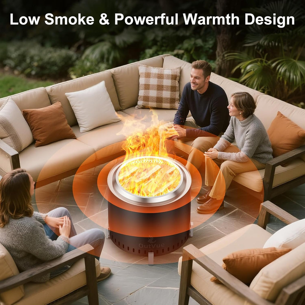 19.5 inch Stainless Steel Smokeless Fire Pit, Outdoor Smokeless Firepit with Tote Bag&Fire Poker