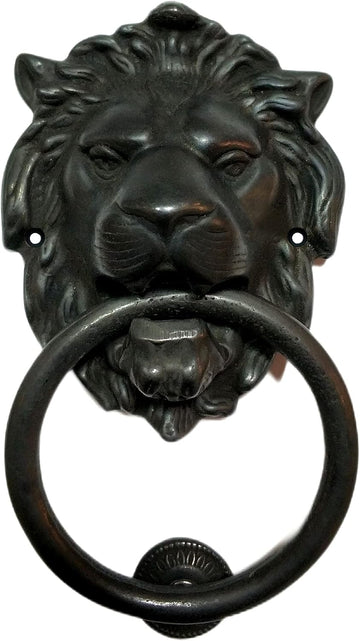 Regency Lions Head Door Knocker,Solid Brass,H:7 inch,Black,Oxide Finish