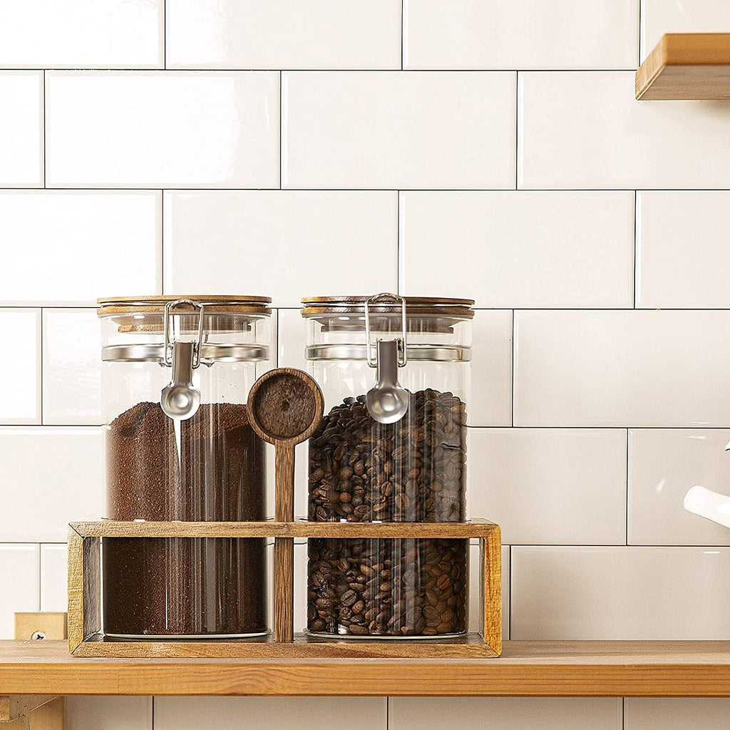Coffee Canister with Spoon, 2pc 45oz Glass Airtight Coffee Holder