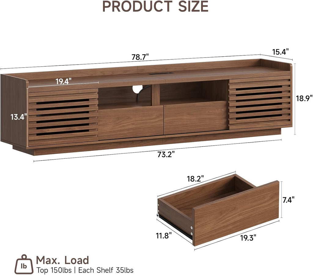 78.7" TV Stand for TVs Up to 85", Mid-Century Modern Entertainment Center with Sliding Doors and Adjustable Shelves