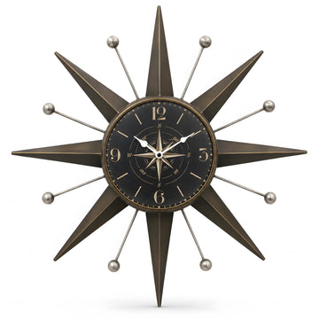 23.4-Inch Starburst Wall Clock, Mid Century Antique Bronze