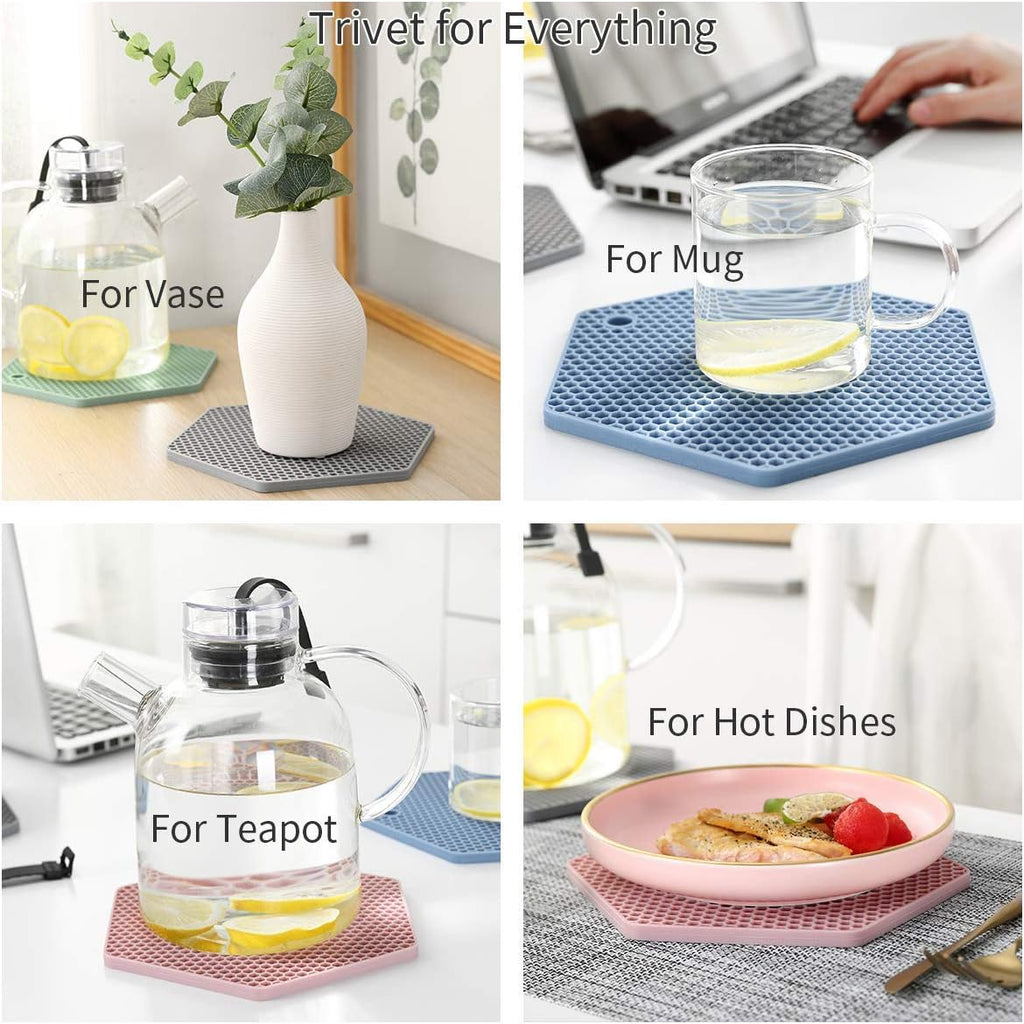 4 Packed Colorful Silicone Trivet Mats - DIY Different Size Dish Drying Mat, Hot Pot Holder for Pots & Pans, Non-Slip