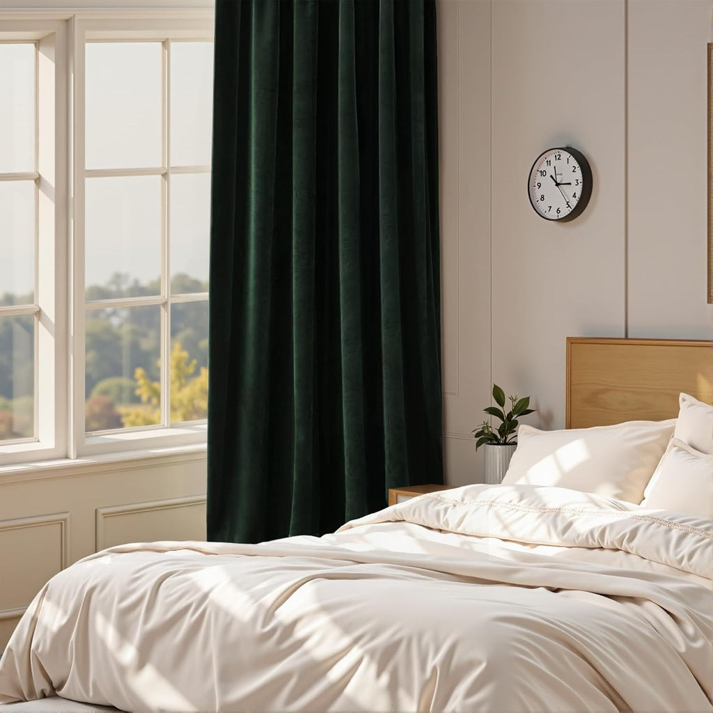 Dark Green Velvet Curtains Thermal Insulated Blackout Curtain for Bedroom Window Living Room Darkening Luxury Vintage