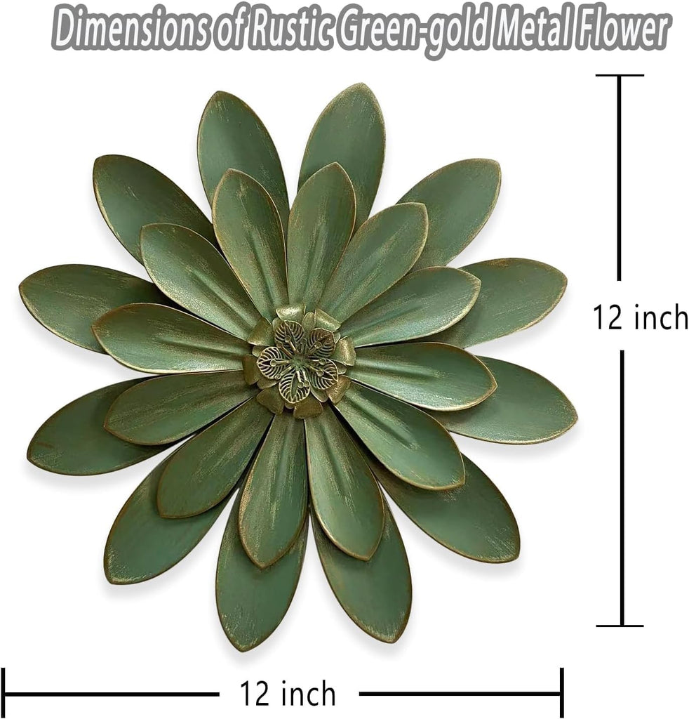 Metal Flower Wall Sculpture,12" Green Rustic Modern Floral Artwork