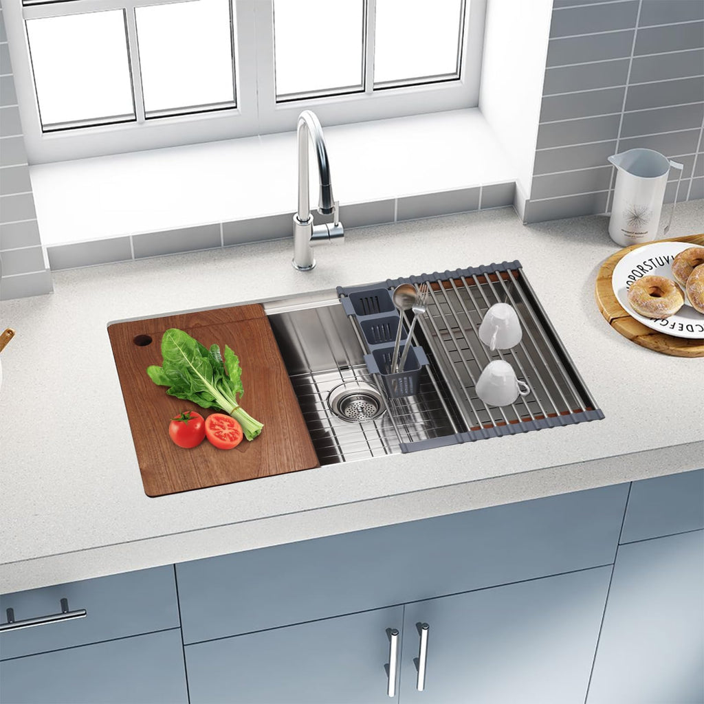 33 Inch Undermount Kitchen Sink with Quiet Drain - 11 Gauge Stainless Steel Sink Single Bowl - Multifunctional