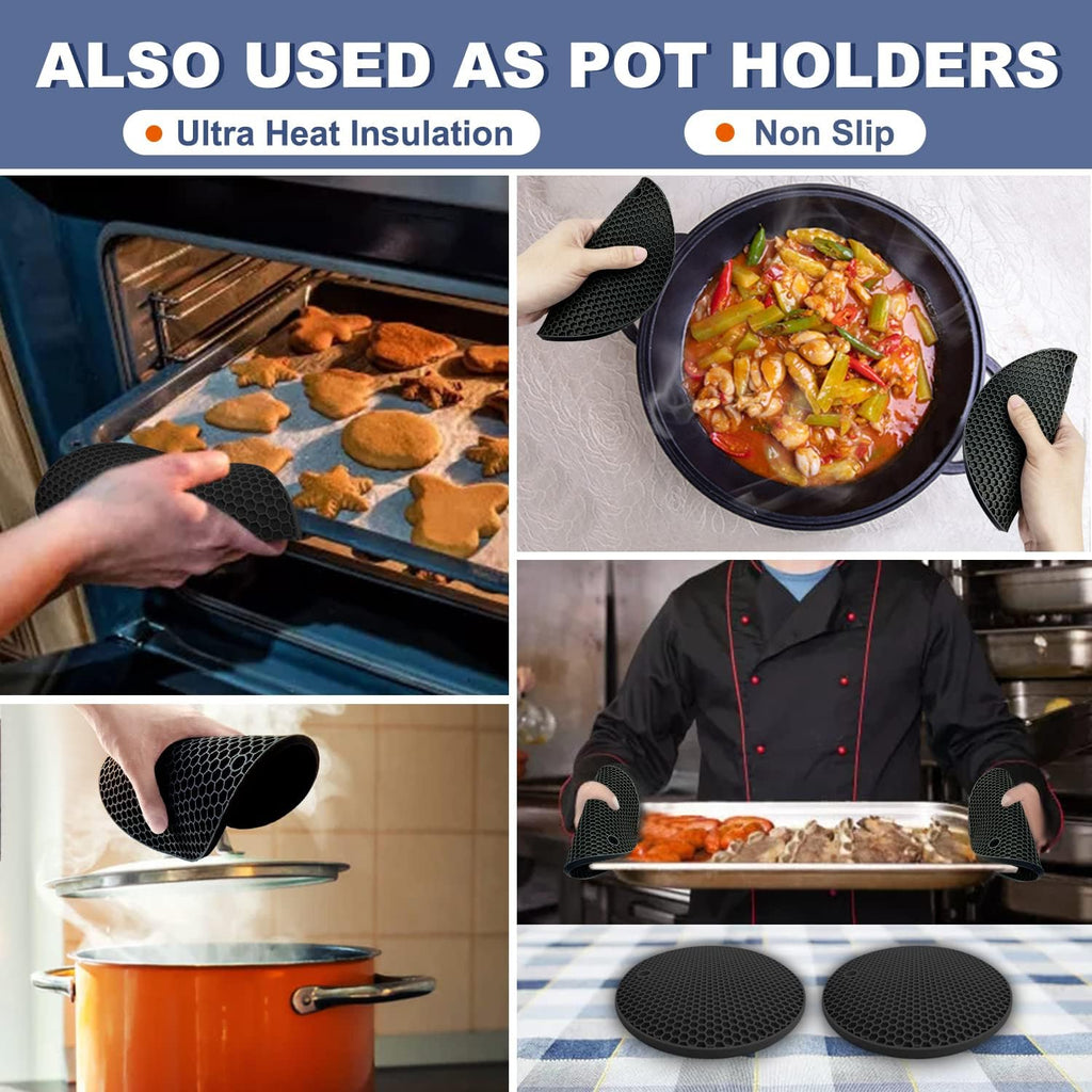 Silicone Trivet Mats - Heat Resistant Pot Holders Set, 2 Sizes 7 Inch & 9 Inch, Multipurpose Non-Slip Hot Pads - Set of 4