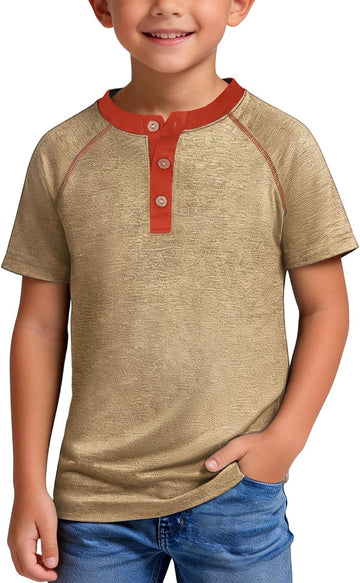 Boy's Henley Shirts Kids Short Sleeve Stylish T-Shirt