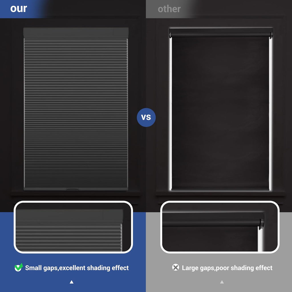 No Drill TDBU Cellular Shades for Windows,Grey, | Top Down Bottom Up Cordless Blackout Honeycomb Blinds, No tools