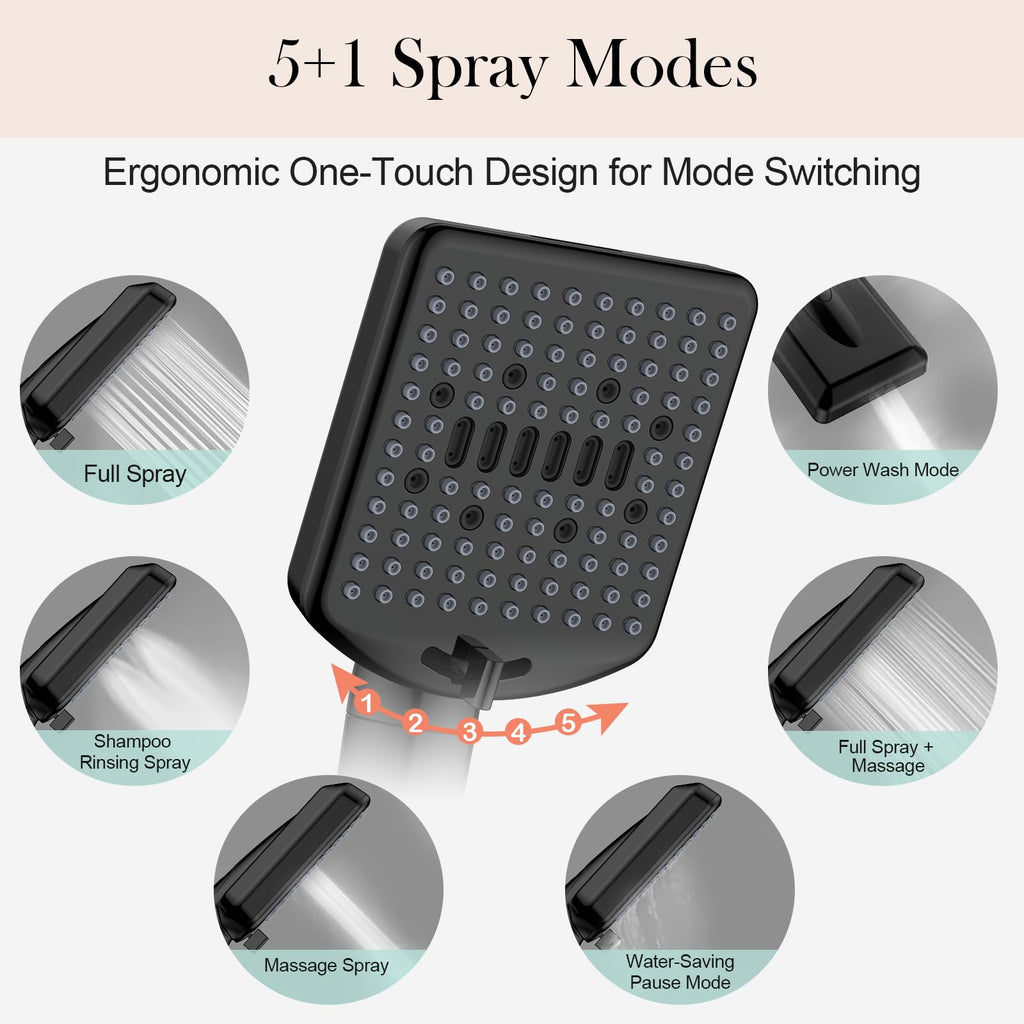 Filtered Shower Head with Handheld, High Pressure 6 Mode Showerhead